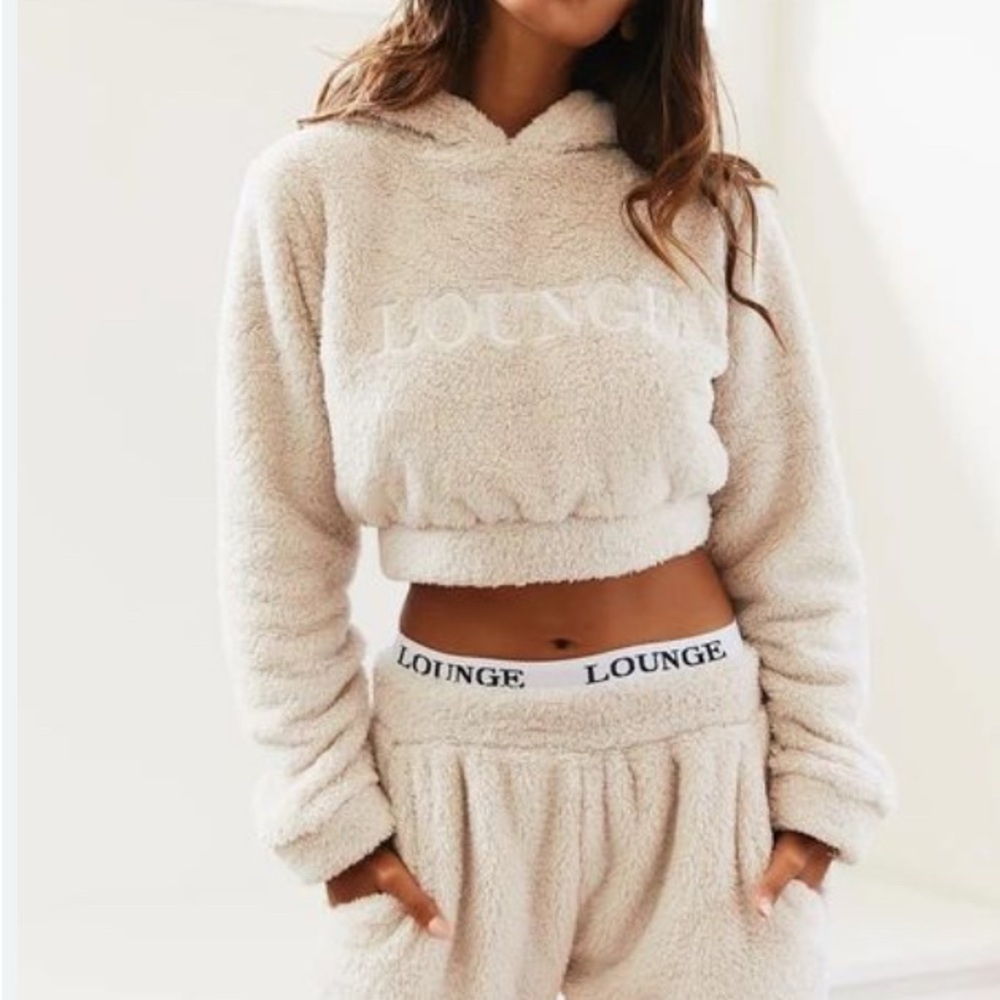 LOUNGE APPAREL TEDDY Joggers and Hoodie Set in Oatmeal Cream Size XL NWOT